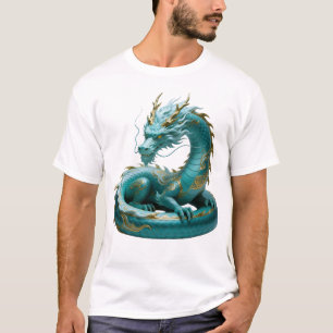 Camiseta Arte Fantasia Design Dragão Dourado Verde Chinês C