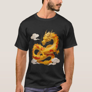 Camiseta Arte Fantasia Design Dragão Vermelho Ouro Chinês C