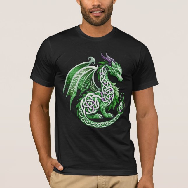 Camiseta Arte Fantástica do Dragão Verde Celta Mítico (Frente)