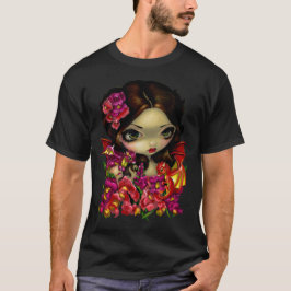 Camiseta Arte feericamente da flor da fantasia do dragão da