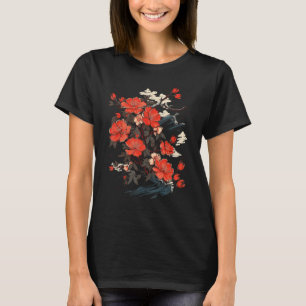 Camiseta Arte Flor Ikebana Estilo Japonês Ondas Oceânicas A
