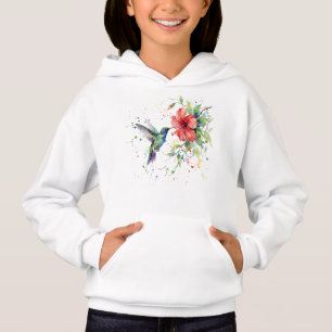 Camiseta Arte Floral Colorida de Beija-flor em Aquarela da