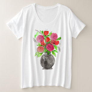 Camiseta Arte Floral com Abstrato de Aquarela Pintada À Mão
