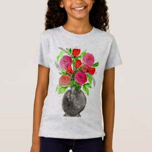 Camiseta Arte Floral com Abstrato de Aquarela Pintada À Mão