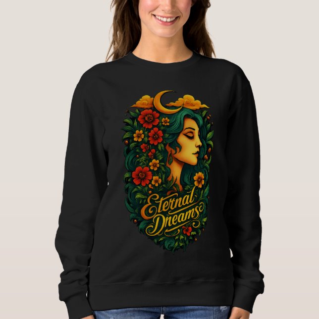 Camiseta Arte Floral da Deusa da Lua dos Sonhos Eternos (Frente)