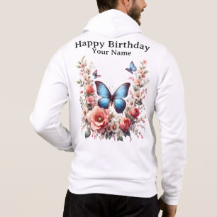 Camiseta Arte Floral de Borboleta Azul Personalizável-96279