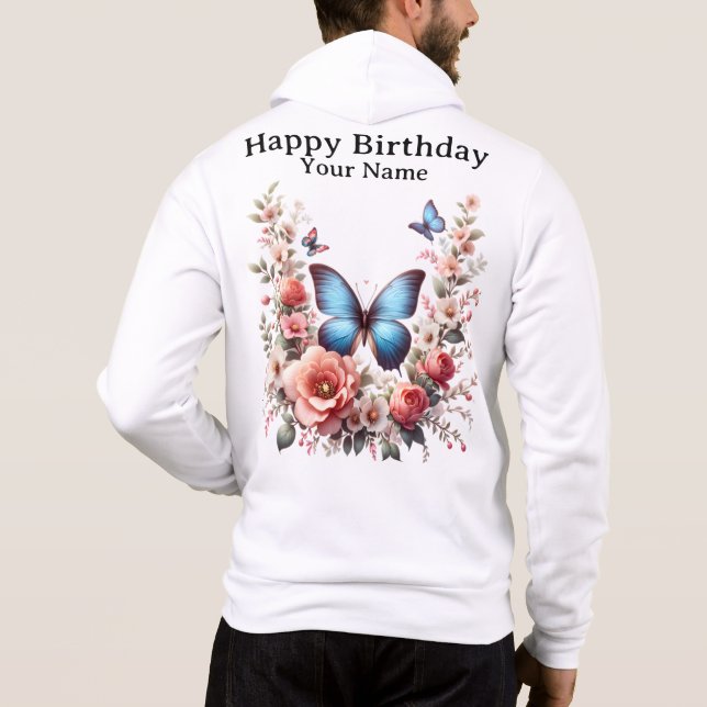 Camiseta Arte Floral de Borboleta Azul Personalizável-96279 (Verso)