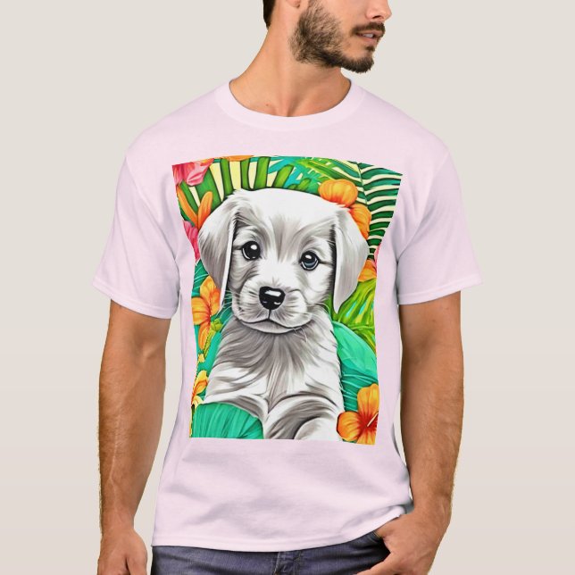 Camiseta Arte Floral de Cachorrinho (Frente)