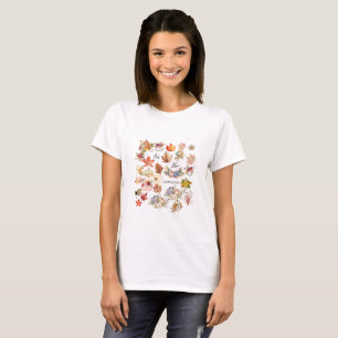 Camiseta Arte Floral de Folhas de Abóbora de Outono