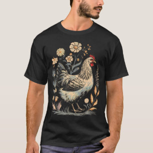 Camiseta Arte Floral de Frango Gráfico Mulheres Fazenda Amo