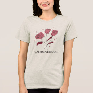 Camiseta Arte Floral de Linha Rosa Minimalista Flores Estét