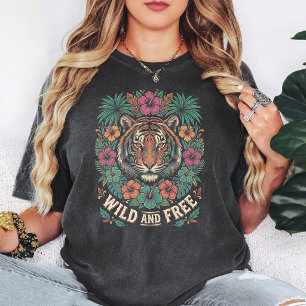 Camiseta Arte Floral do Tigre Tropical Selvagem e Livre