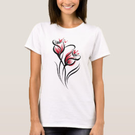Camiseta Arte Floral Elegante em Linha