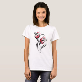 Camiseta Arte Floral Elegante em Linha