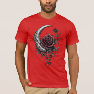 Camiseta Arte Floral Escura Crescente Rosa Gótica