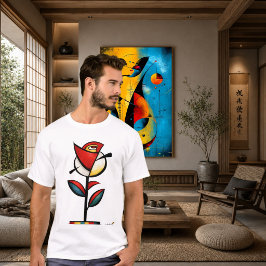 Camiseta Arte Floral Moderna Rosa Expressionista Abstrata