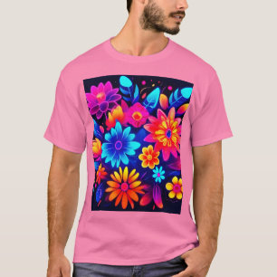 Camiseta Arte Floral Neon Vibrante