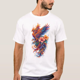 Camiseta Arte Floral Vibrante de Fênix – Mitologia Colorida