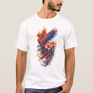 Camiseta Arte Floral Vibrante de Fênix – Mitologia Colorida