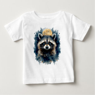 Camiseta Arte Florestal Lunar de Guaxinim Celestial em Aqua