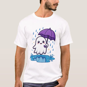 Camiseta Arte Fofa de Halloween com Guarda-chuva Fantasma e