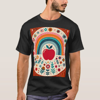 Camiseta Arte Folclórica Escandinava Família da Maçã Vermel