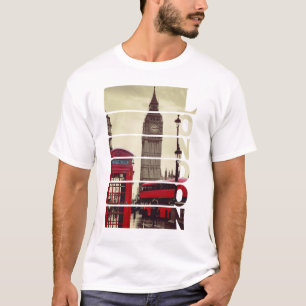Camiseta Arte Fotográfico Vintage de Londres Big Ben & Ônib
