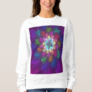 Camiseta Arte Fractal Abstrata de Flor Psicodélica Colorida