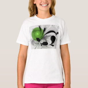 Camiseta Arte Fractal Abstrata em Preto e Branco com Verde