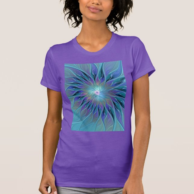 Camiseta Arte Fractal Abstrato de Sonho Roxo Azul (Frente)
