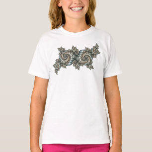 Camiseta Arte fractal azul claro bege abstrato espirais