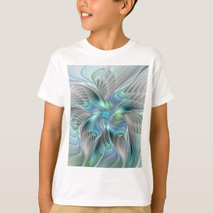 Camiseta Arte fractal de fantasia de borboleta azul abstrat