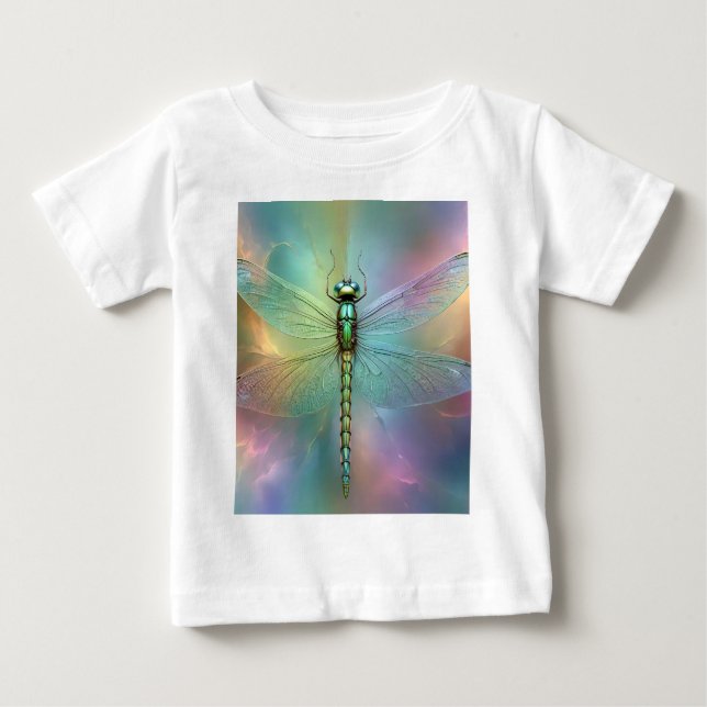 Camiseta Arte Fractal de Libélula Pastel Elegante, (Frente)