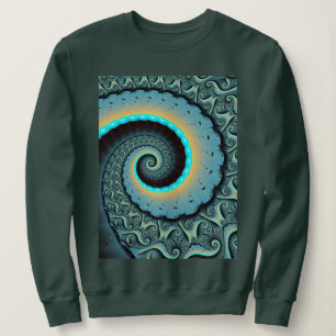 Camiseta Arte Fractal Espiral Azul Turquesa Abstrato Laranj