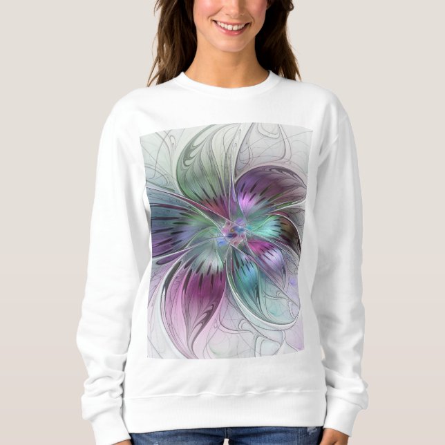Camiseta Arte Fractal Moderna Floral Colorida Abstrato (Frente)