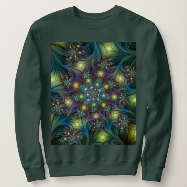 Camiseta Arte Fractal Roxa Roxa Abstrato brilhante iluminad (Frente do Design)