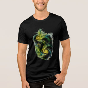 Camiseta Arte fractal vívida em verde, azul e amarelo