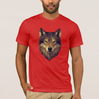 Camiseta Arte Geométrica da Cabeça de Lobo Poligonal em Ton