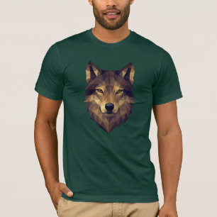 Camiseta Arte Geométrica da Cabeça de Lobo Poligonal em Ton