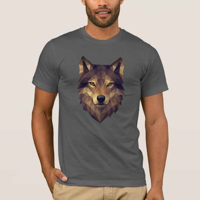 Camiseta Arte Geométrica da Cabeça de Lobo Poligonal em Ton (Frente)