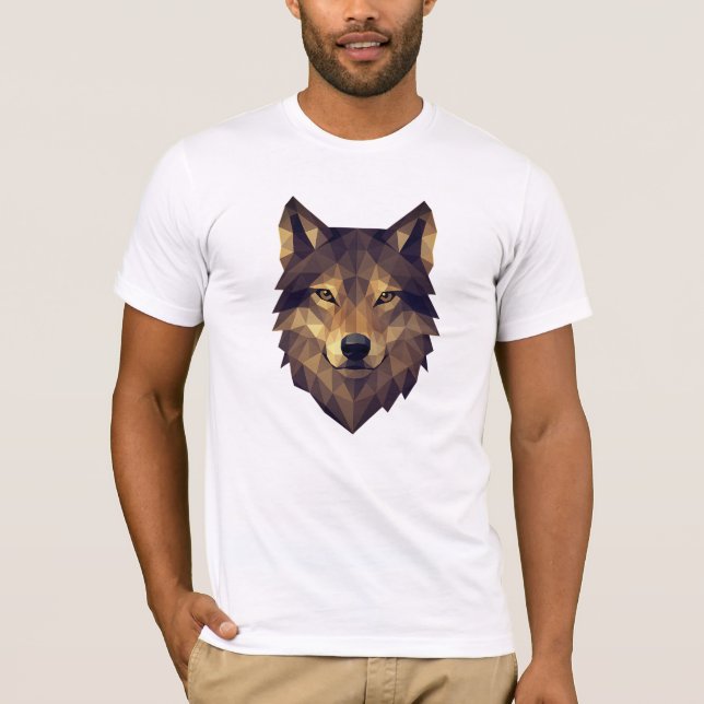Camiseta Arte Geométrica da Cabeça de Lobo Poligonal em Ton (Frente)