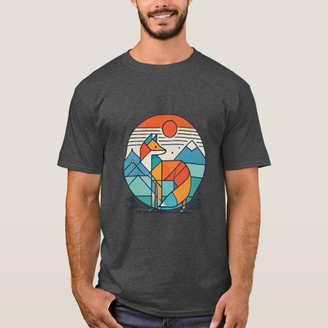 Camiseta Arte Geométrica Fox - Abstrato moderno Design anim (Frente)