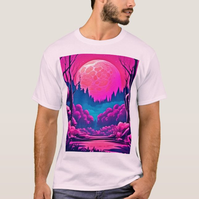 Camiseta Arte Gigante da Lua Rosa (Frente)