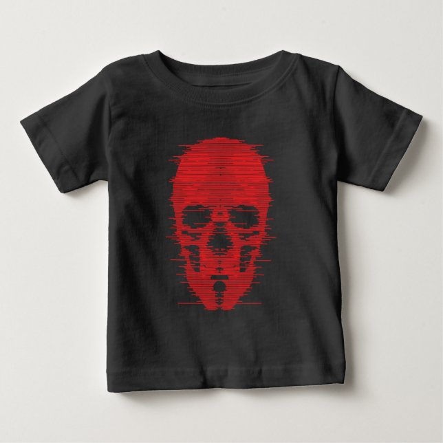 Camiseta Arte Glitch da Caveira Vermelha (Frente)