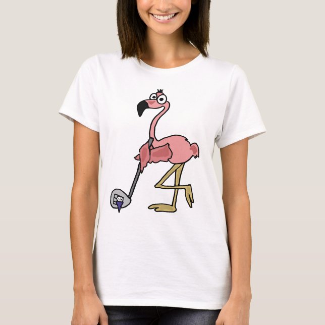 Camiseta Arte Golfing do flamingo cor-de-rosa engraçado (Frente)