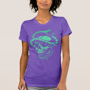 Camiseta Arte Gótica Caveira Neon e Serpente