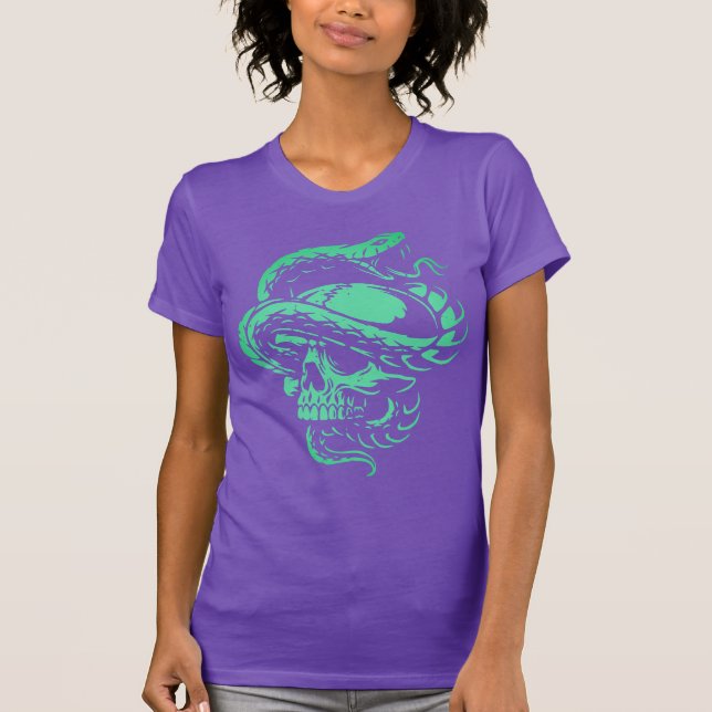Camiseta Arte Gótica Caveira Neon e Serpente (Frente)