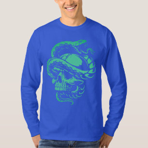 Camiseta Arte Gótica Crânio Neon e Serpente