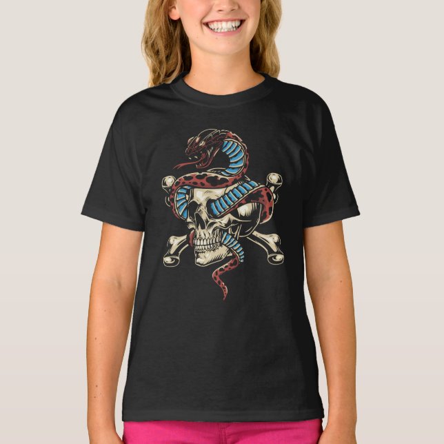 Camiseta Arte Gótica de Cobra e Caveira (Frente)