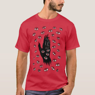 Camiseta Arte Gótica do Halloween - Olhos Negra Mão Estranh